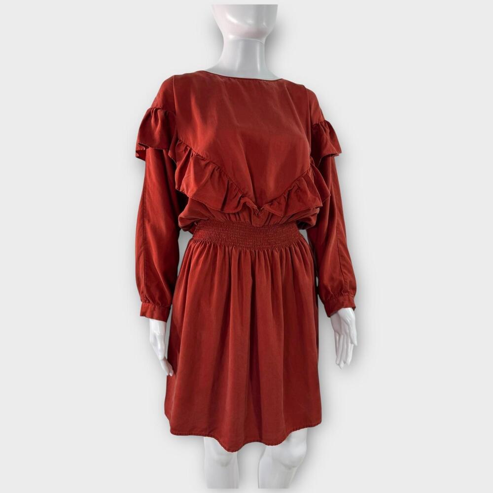 Gianni Bini Redwood Smocked Waist Ruffle A-Line Mini Dress Women’s Size Medium
